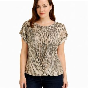 Tryst Black Leopard Print Casual Top Sz XL
